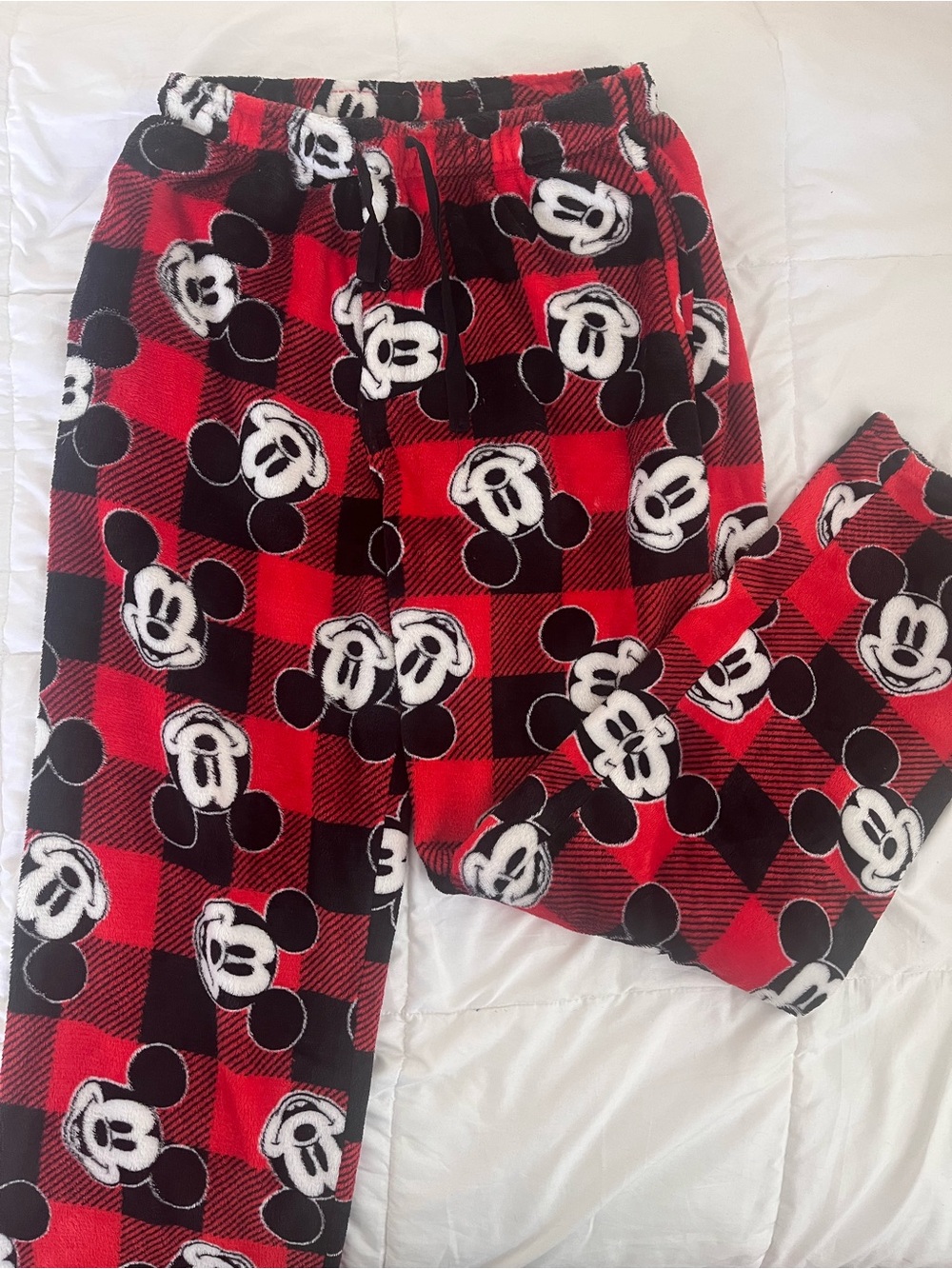 Disney Red and Black Plaid Mickey Mouse Fleece Pajama Bottoms